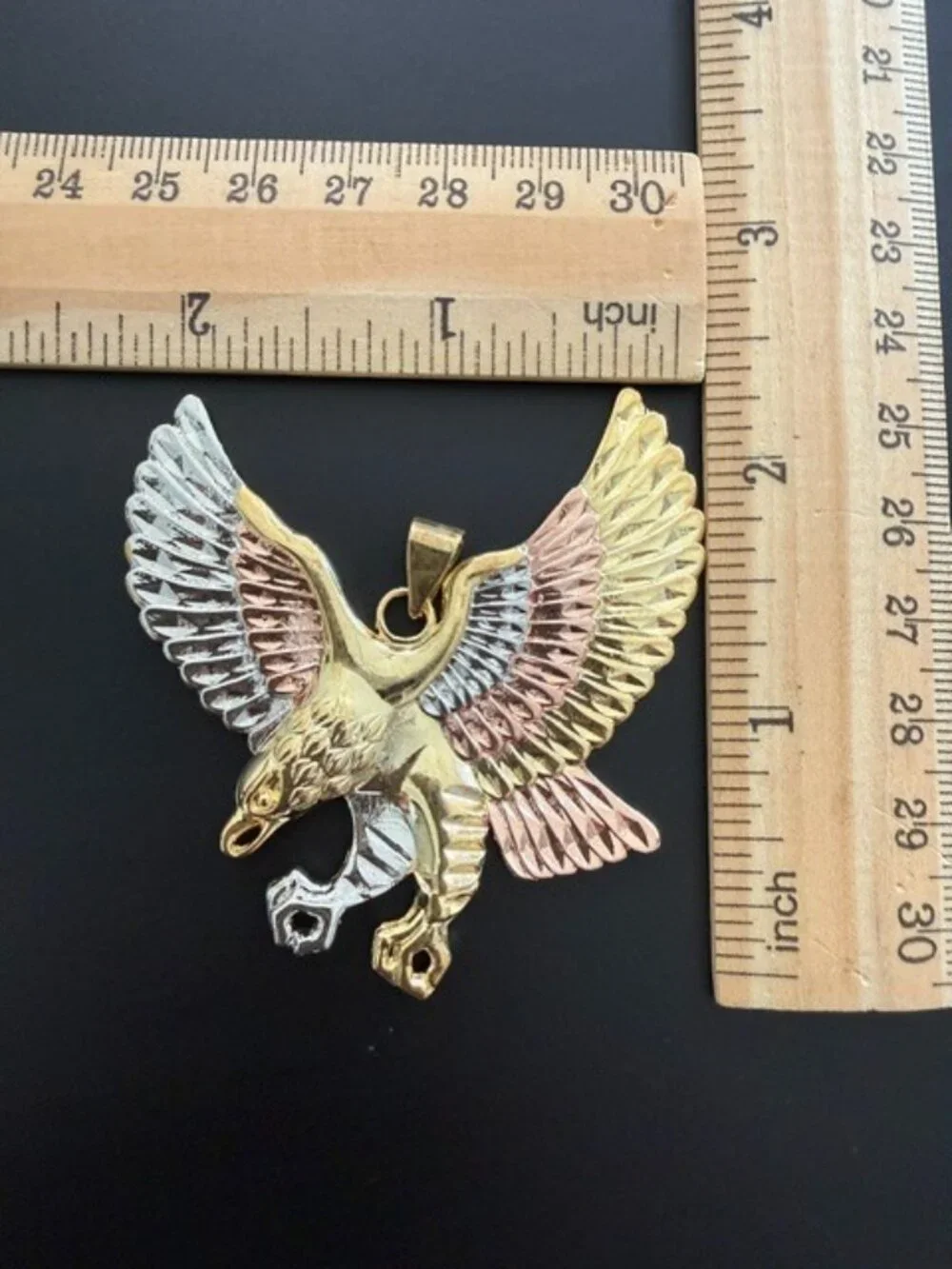 Eagle Flying Tri Color Yellow White Rose Gold Tone Pendant Hip Hop Statement USA